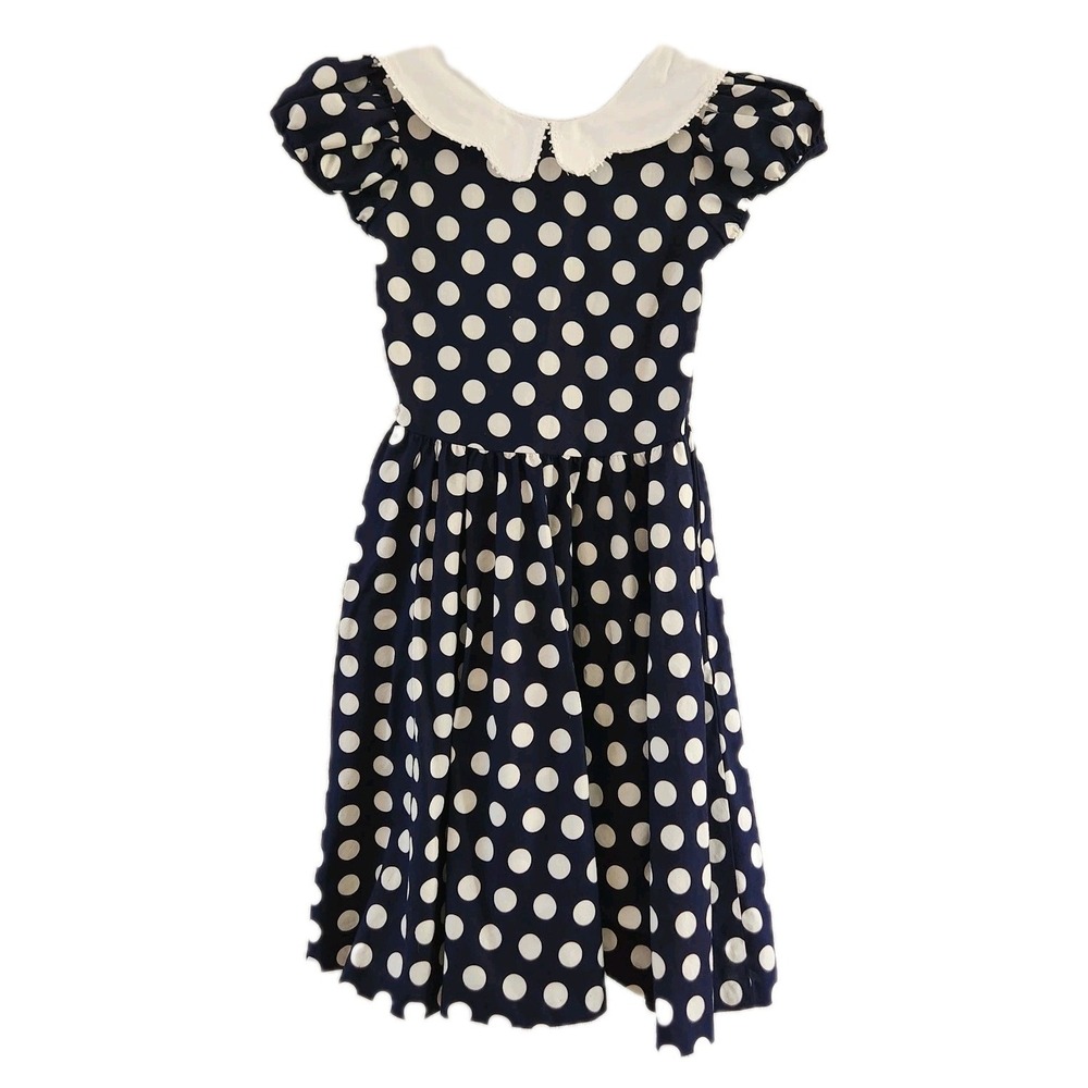 Bryan Vintage Girls Prairie Dress Cottagecore Polka Dot Peter Pan Collar Size 14